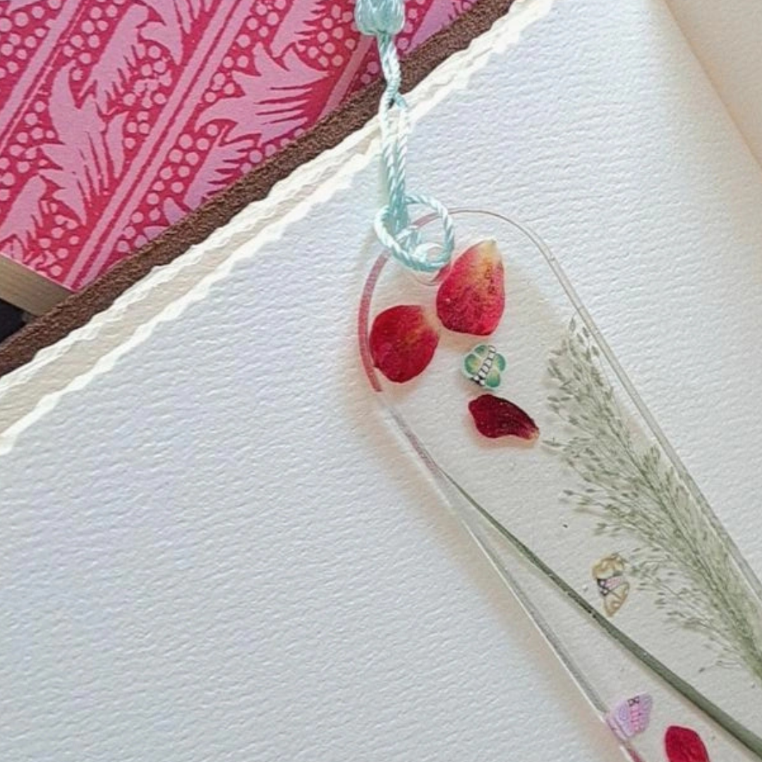 Handmade Resin Bookmark with Dried Flowers & Butterfly Beads – One-of-a-Kind Gift