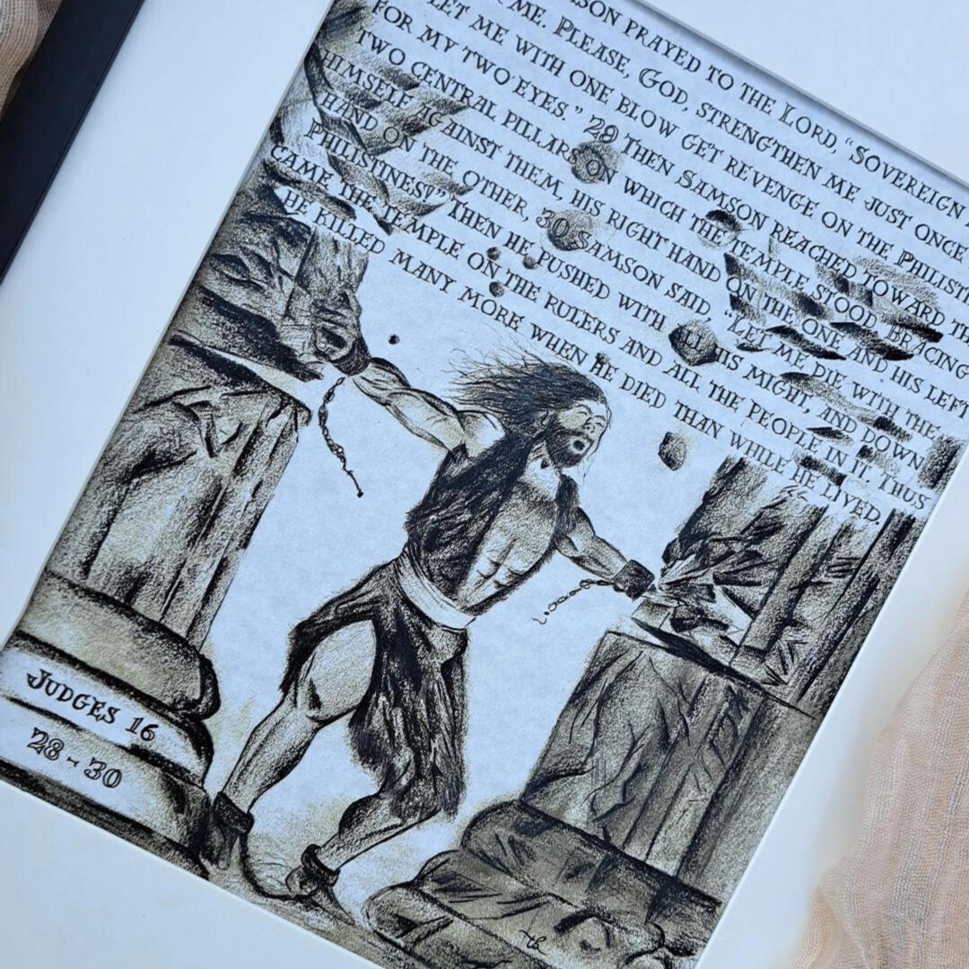 "Samson Temple Pillars" Calligraphy Sketch _ Limited Edition Print