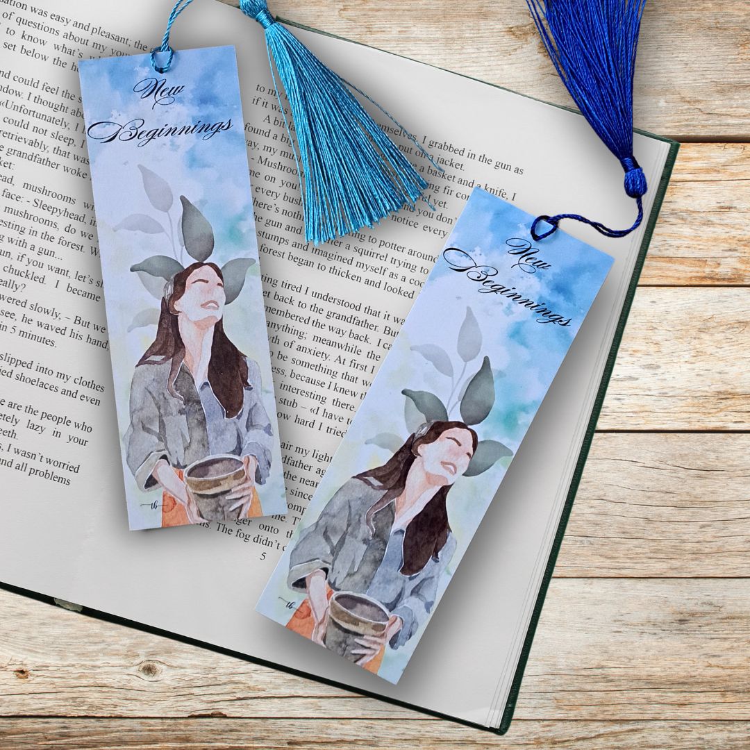 "New Beginnings" Watercolor Art Bookmark – 2x6 Inch Print with Tassel