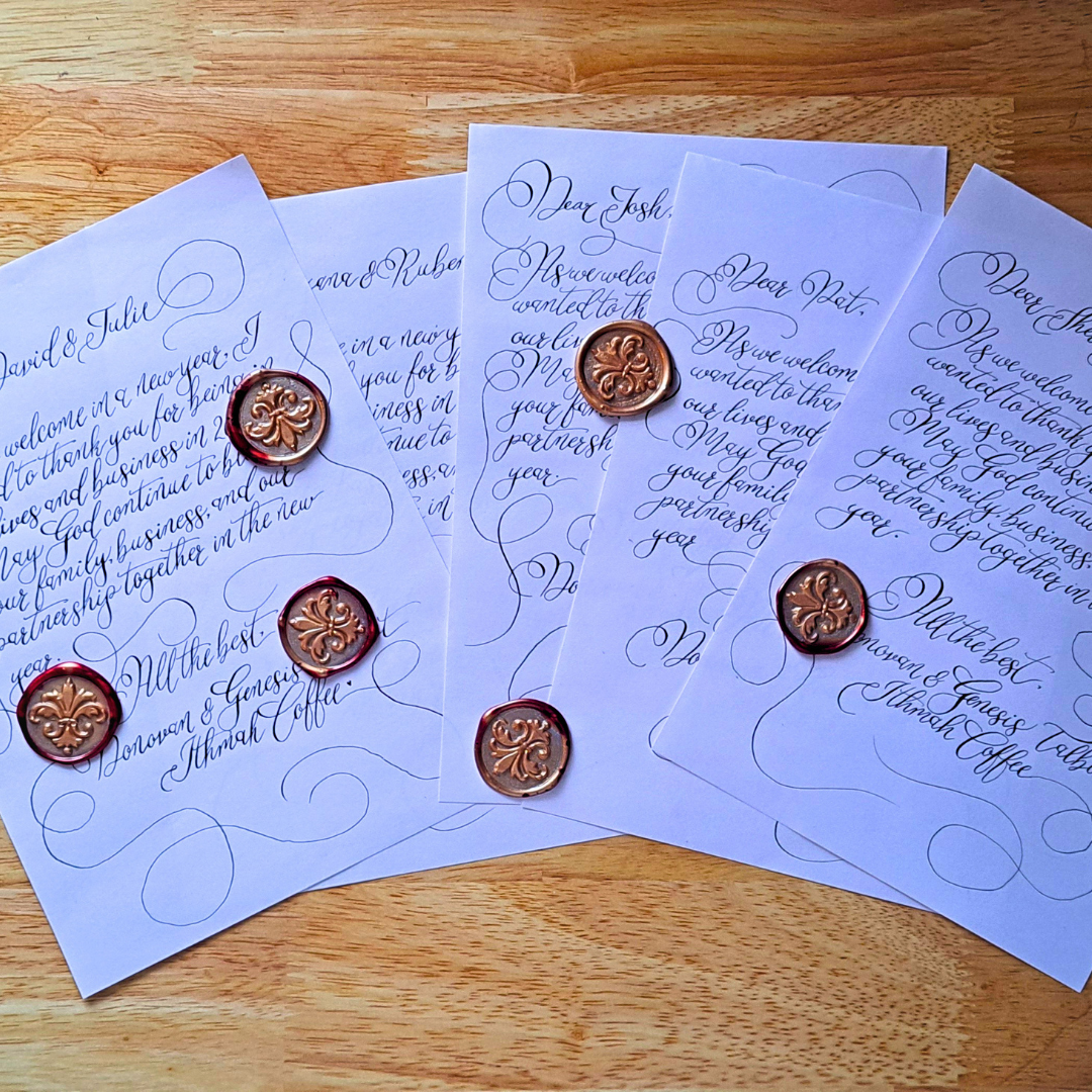 Handwritten Calligraphy Letter in "Victorian Ring Script"