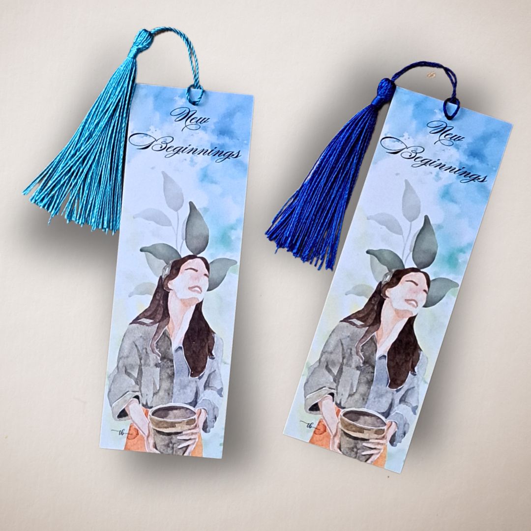 "New Beginnings" Watercolor Art Bookmark – 2x6 Inch Print with Tassel
