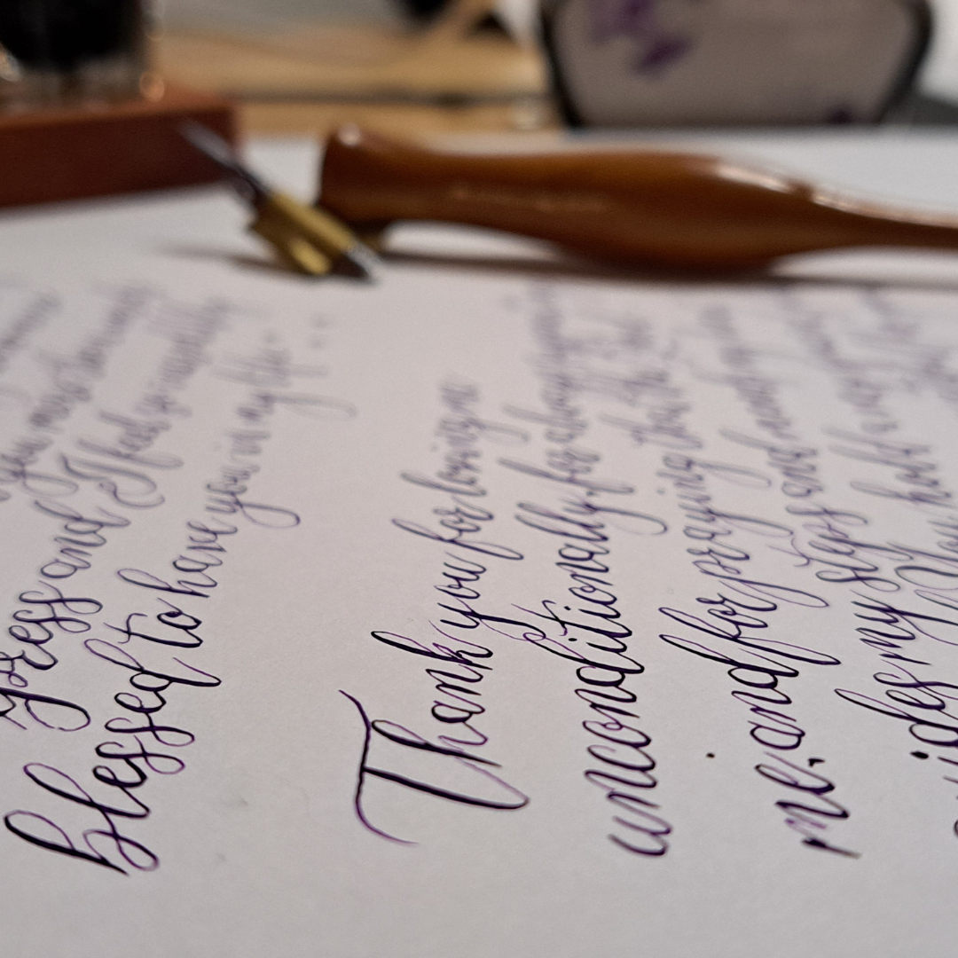 Handwritten Calligraphy Letter in "Victorian Ring Script"