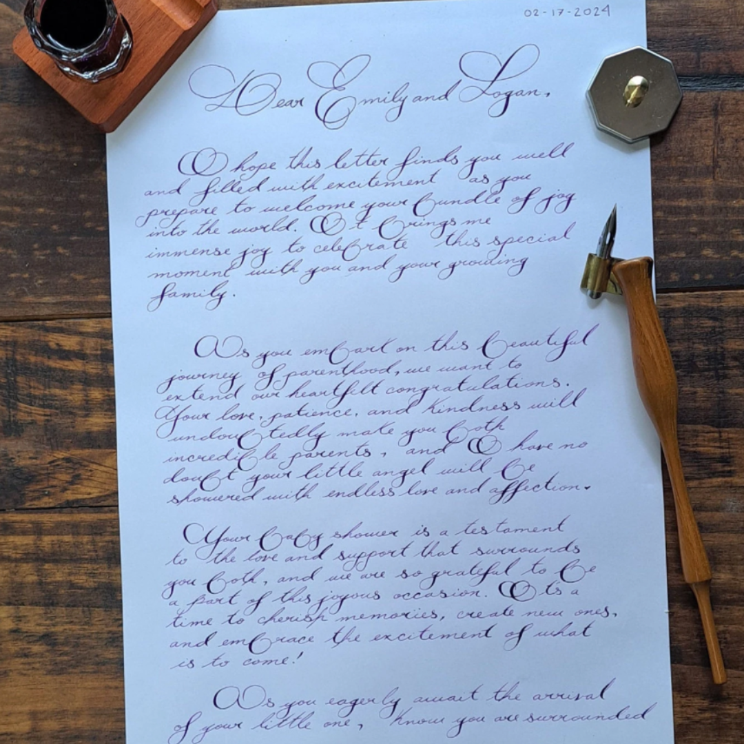 Handwritten Calligraphy Letter in "Spencerian Script"