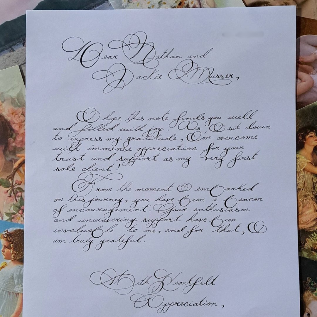 Handwritten Calligraphy Letter in "Spencerian Script"