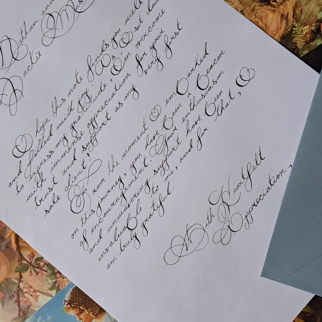 Handwritten Calligraphy Letter in "Spencerian Script"